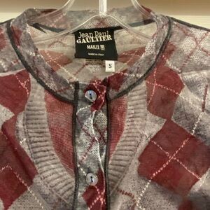 Jean Paul Gaultier Women Burgundy and Gray Argyle set. Small.